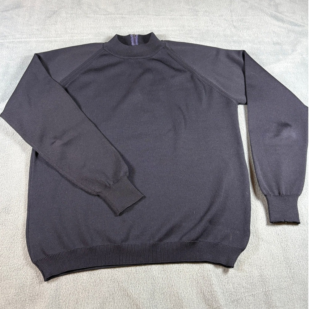 Vintage Sears Italy Mock Neck Sweater Black Back Zip Raglan Full Fashioned 36